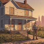 City inspector at a boarded-up vacant Birmingham house