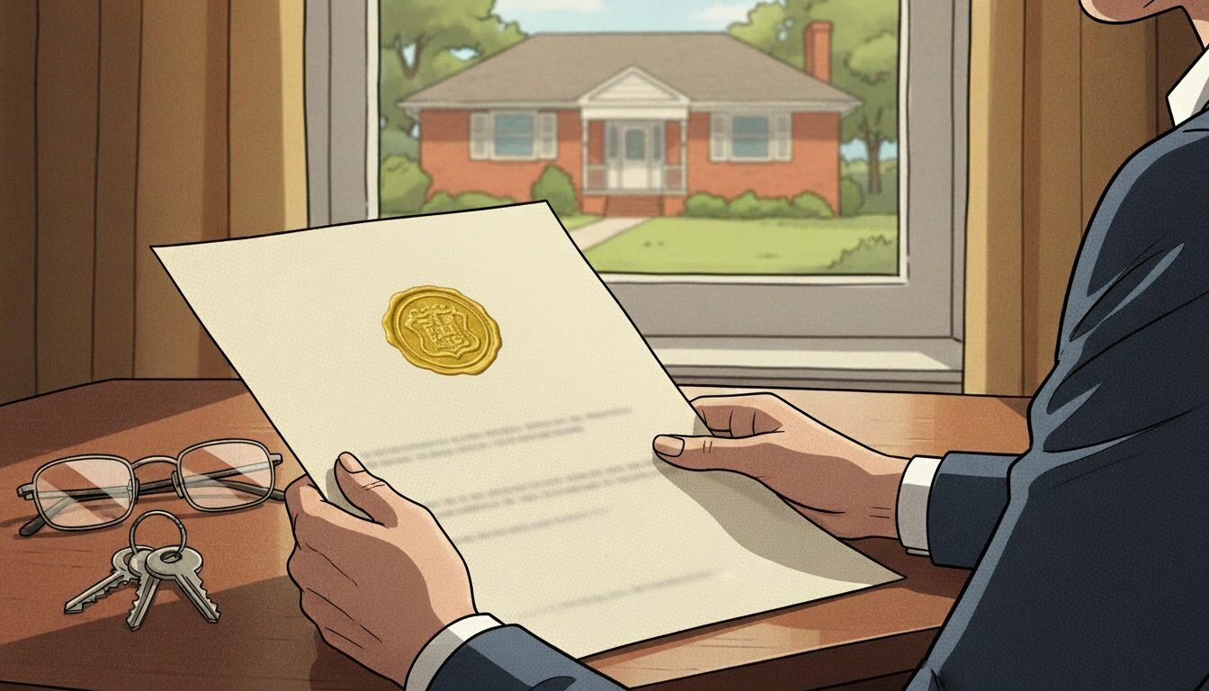 Vacant Birmingham house with legal documents, title fraud concept