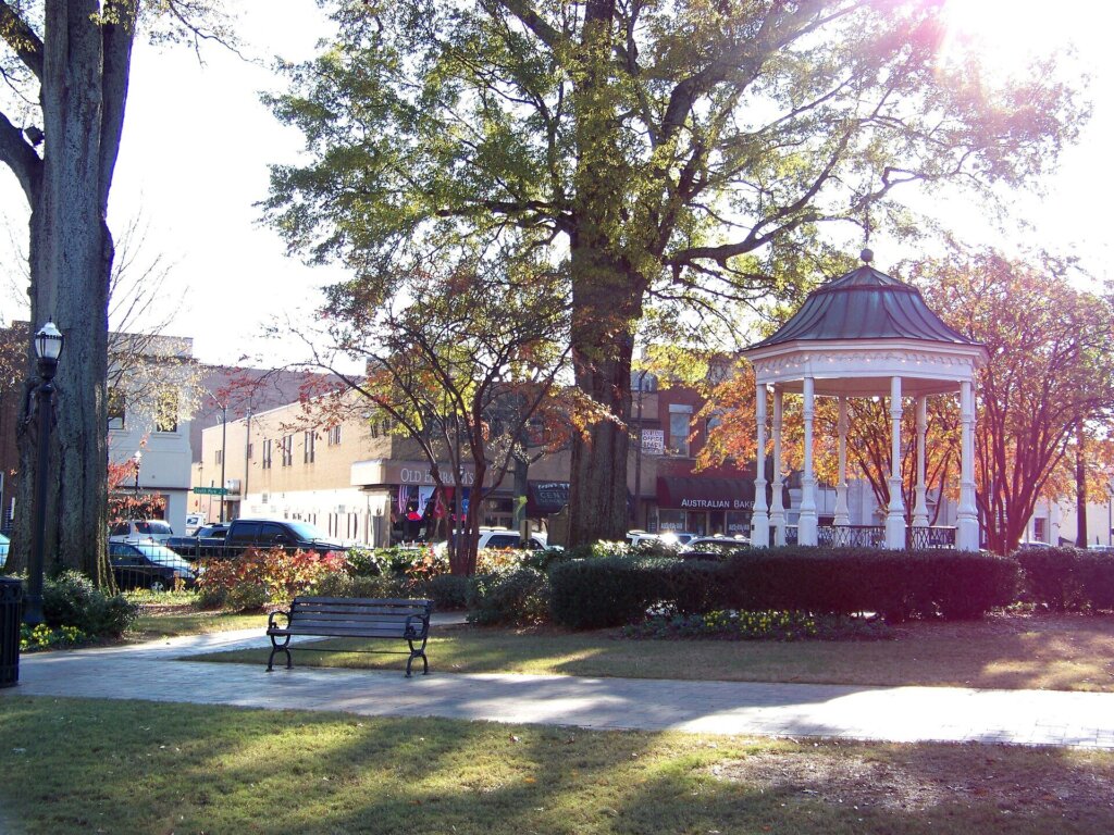 Glover Park gazebo in downtown Marietta Square, GA. TLX Homes buys houses fast in Marietta