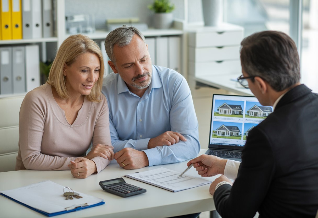 Couple meeting with an advisor at a desk to review paperwork