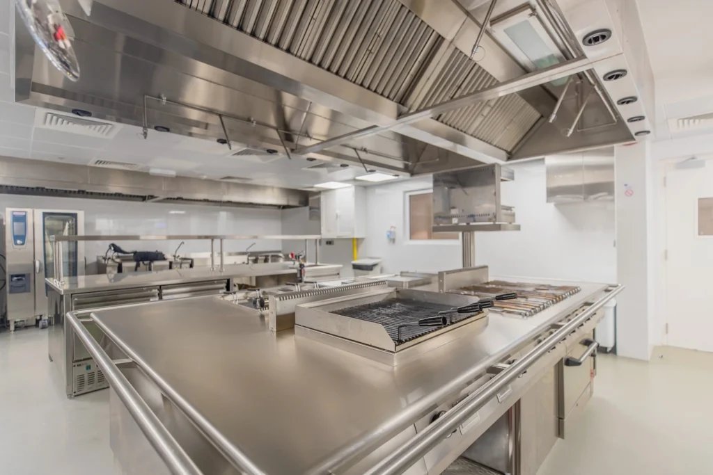 Commercial kitchen in clean condition
