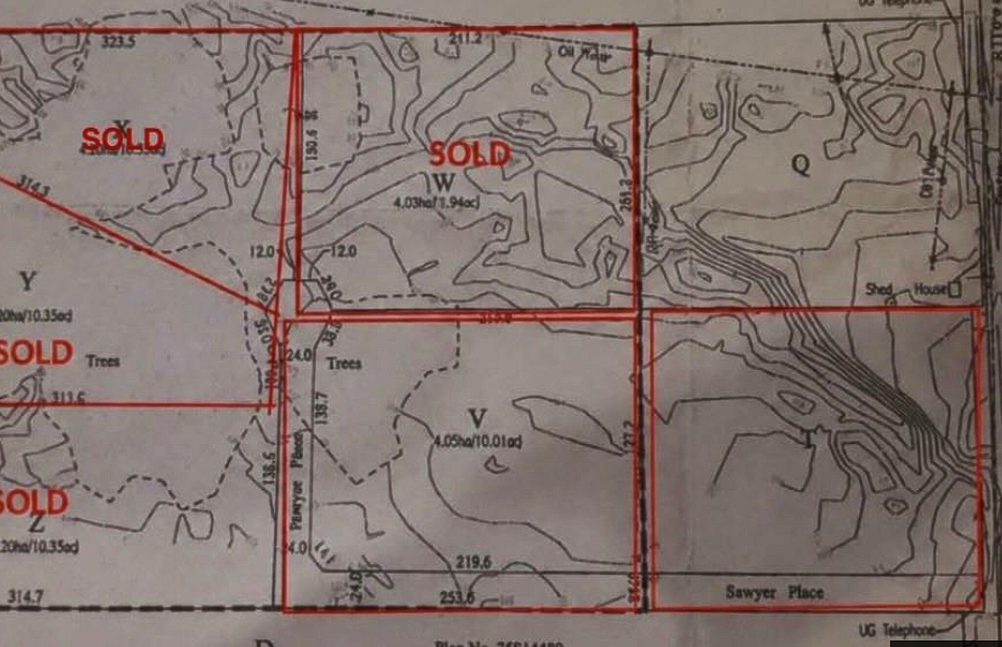 Land survey plan showing subdivided parcels in Canada