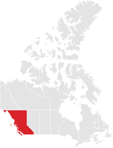 Map of Canada highlighting British Columbia