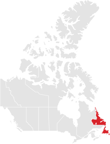 Map of Canada highlighting Newfoundland and Labrador