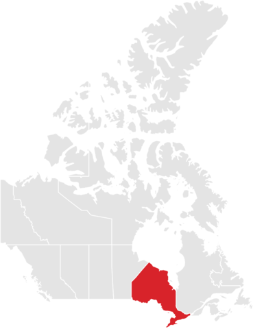 Map of Canada highlighting Ontario