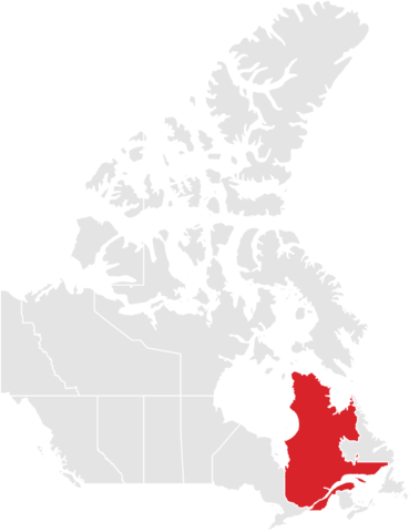 Map of Canada highlighting Quebec