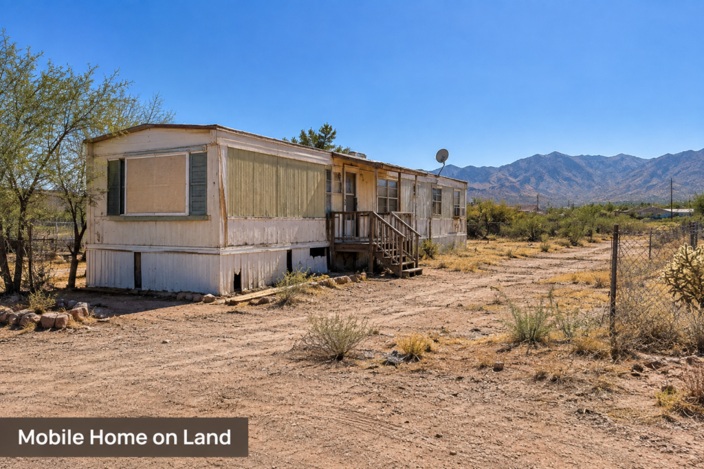 Mobile home on land in Arizona with vacant property and mountain views