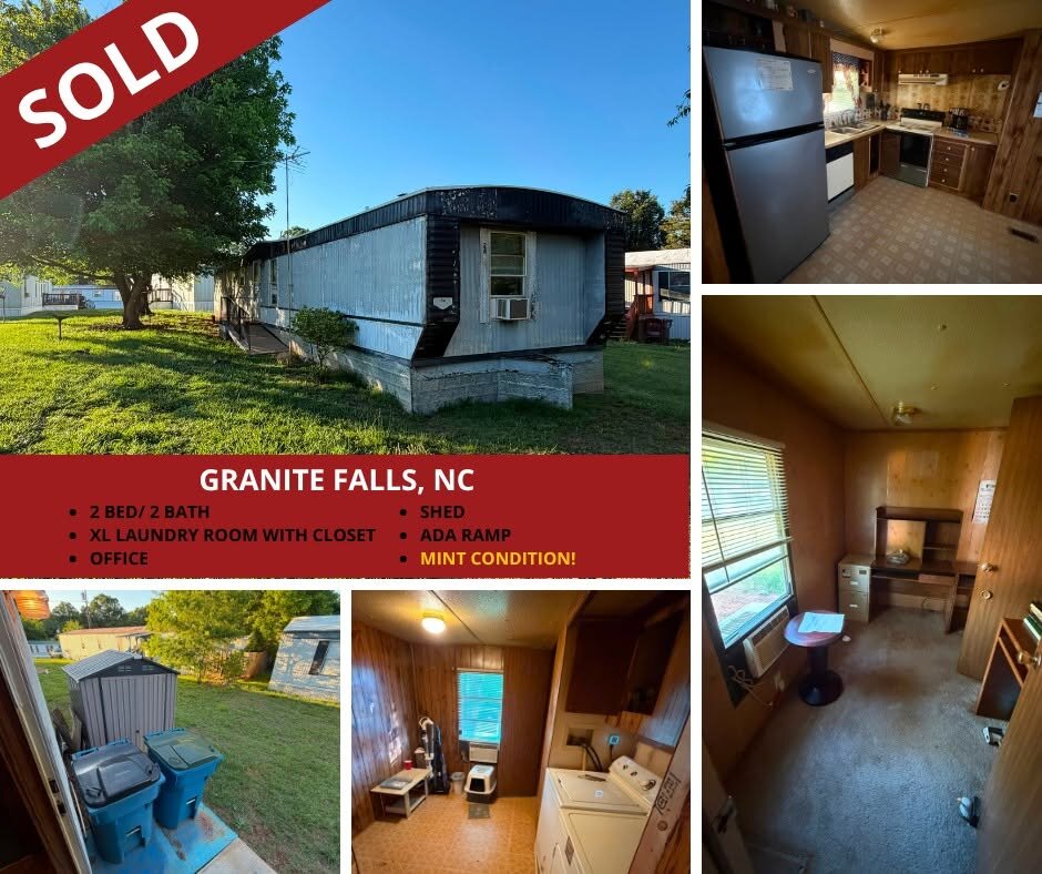 Sold mobile home in Granite Falls North Carolina in mint condition with 2 bedrooms, 2 bathrooms, extra large laundry room with closet, office, shed and ADA ramp