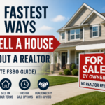Home with a For Sale By Owner sign illustrating how to sell a house without a realtor using the FSBO process.
