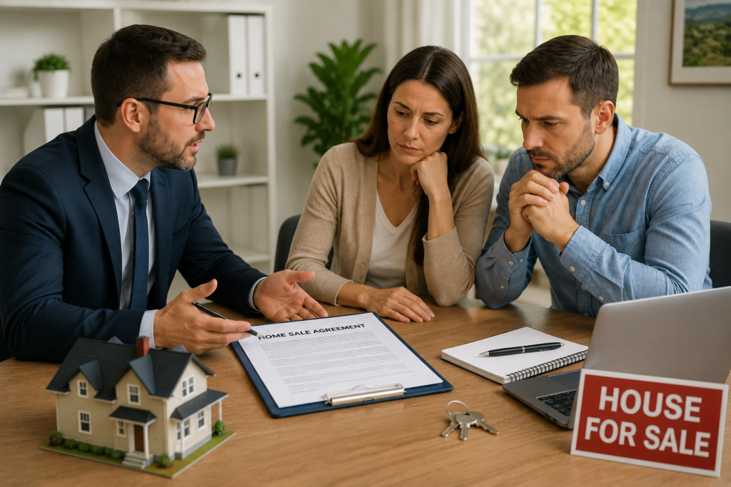 Real estate professional helping a couple sell a house during divorce