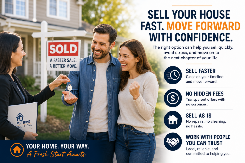 Homeowners completing a fast house sale and receiving the keys