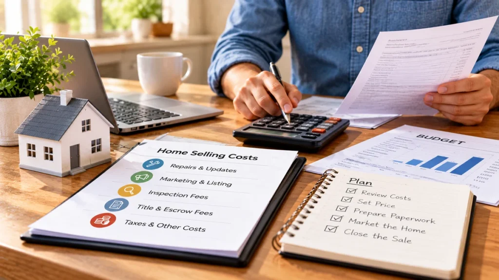 Homeowner reviewing expenses when selling a house by owner