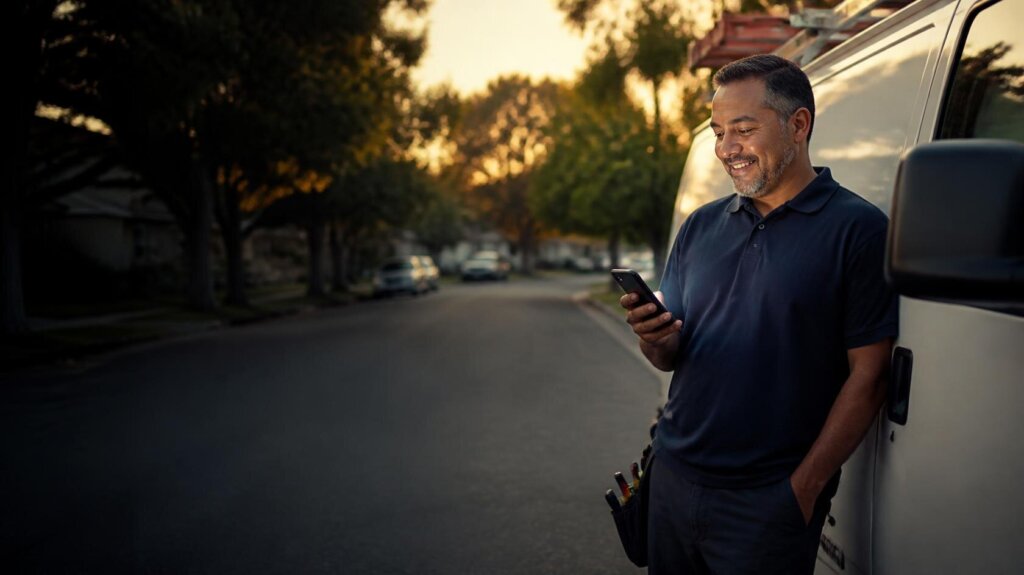 San Jose home service business owner receiving a new customer call on his phone