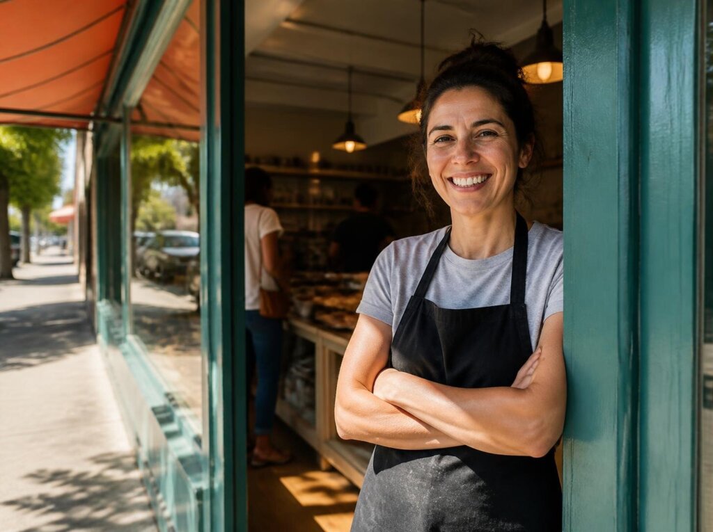 Local San Jose small business owner standing in front of her shop