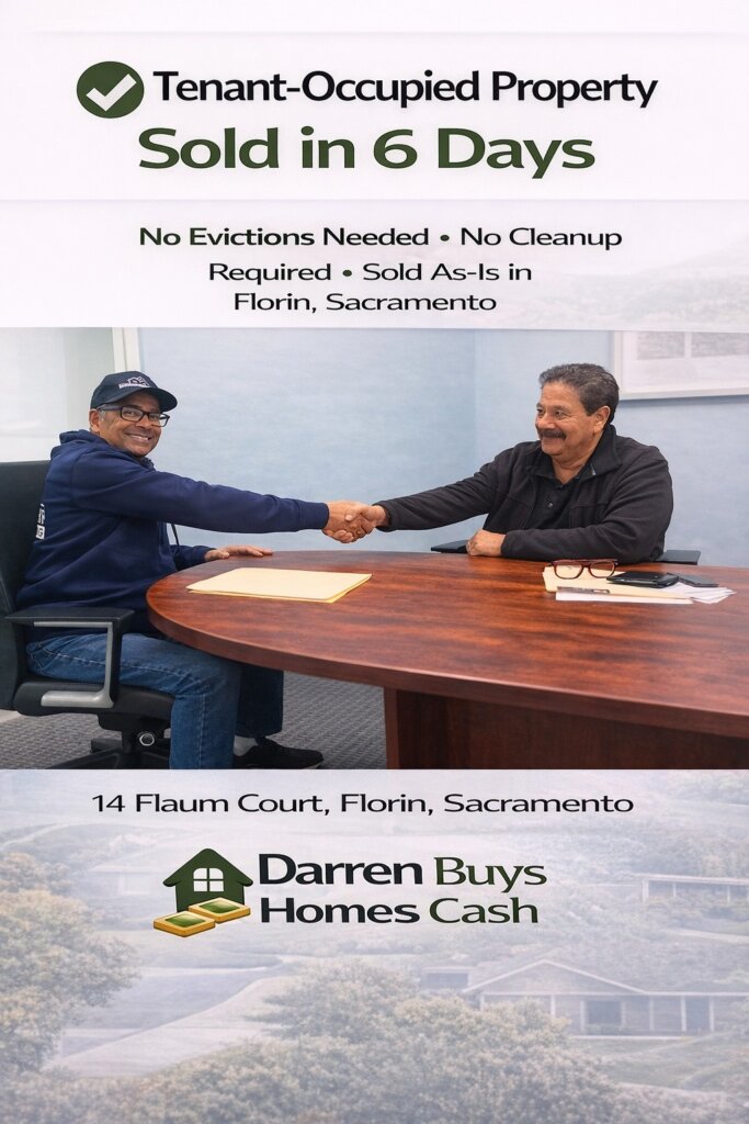 Darren and Dave shaking hands after darren Buys Homes closed in 6 Days with tenants still inside