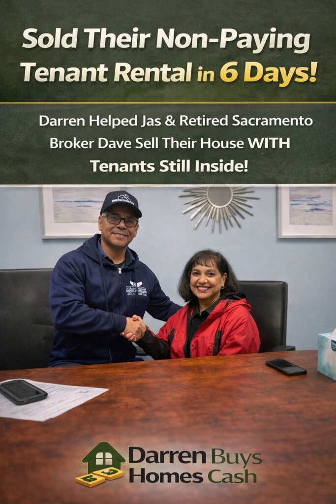 Jas and Darren of darren Buys Homes Cash on closing day. Celebrating the closing was only 6 days and had tenants inside