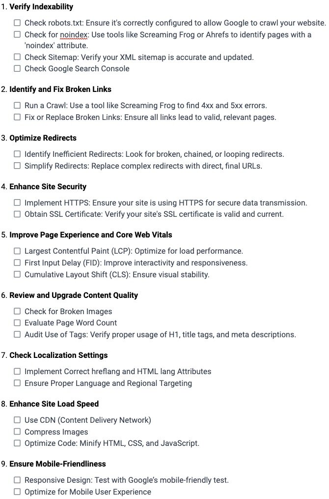 Printable Technical SEO checklist