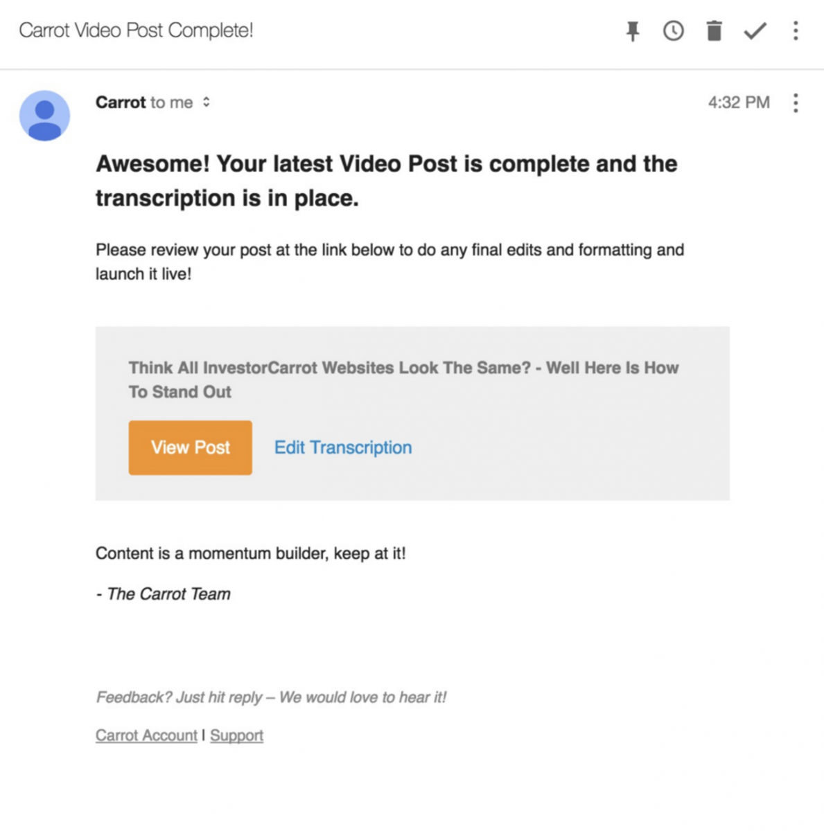 investor carrot features video post