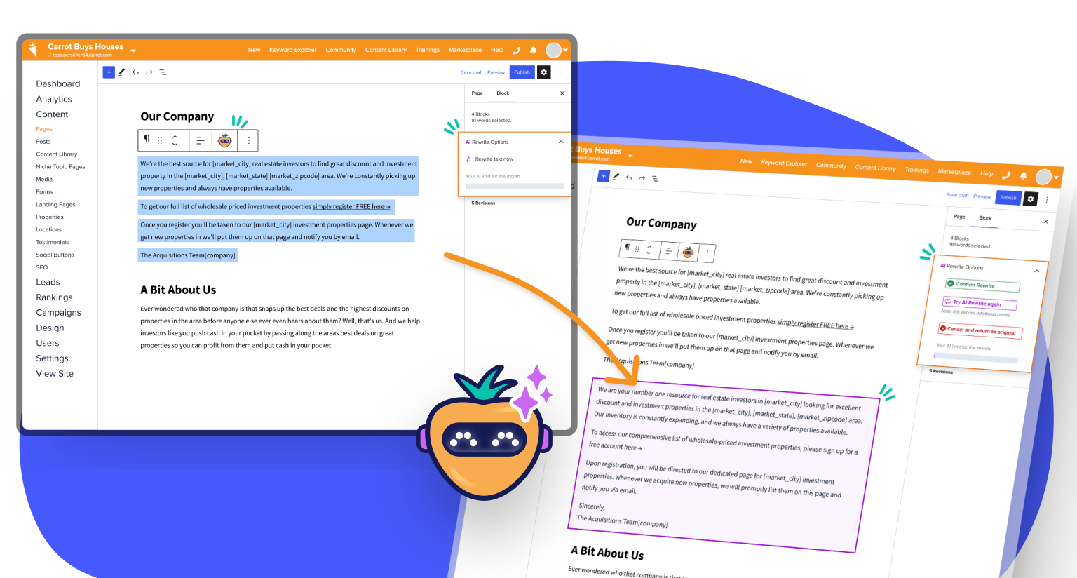 Carrot's AI Rewrite tool