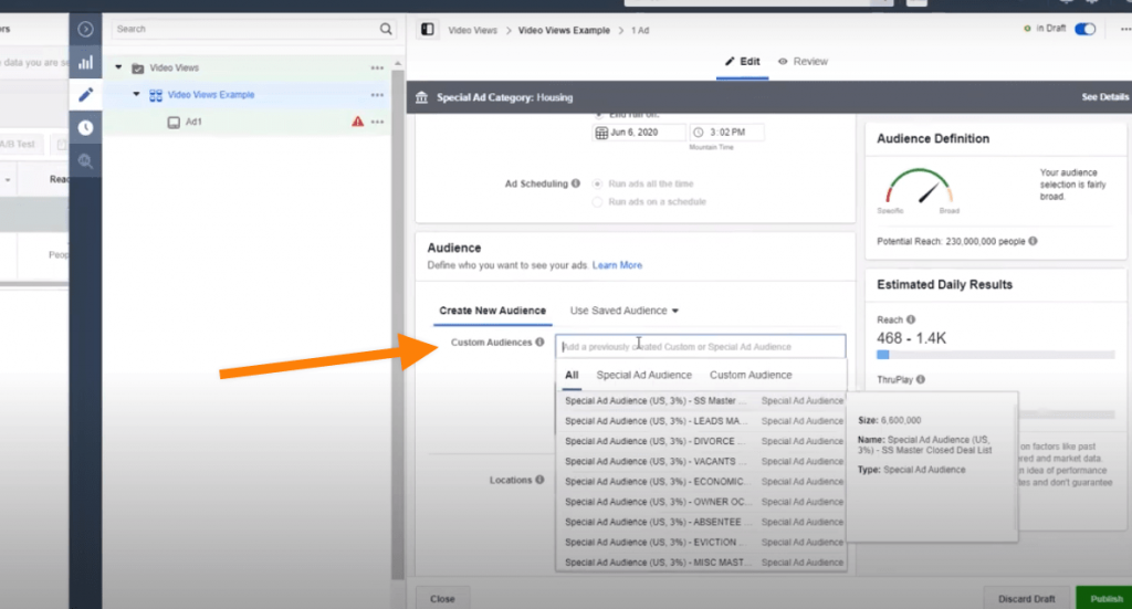 How to choose a custom audience in Facebook