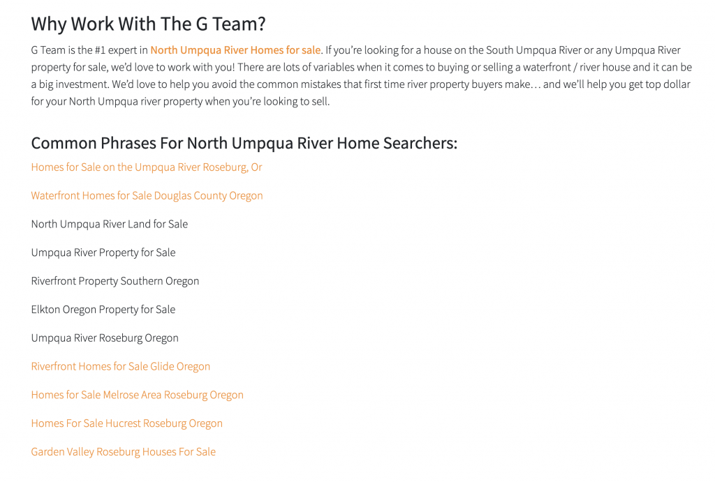 real estate website internal linking to city pages