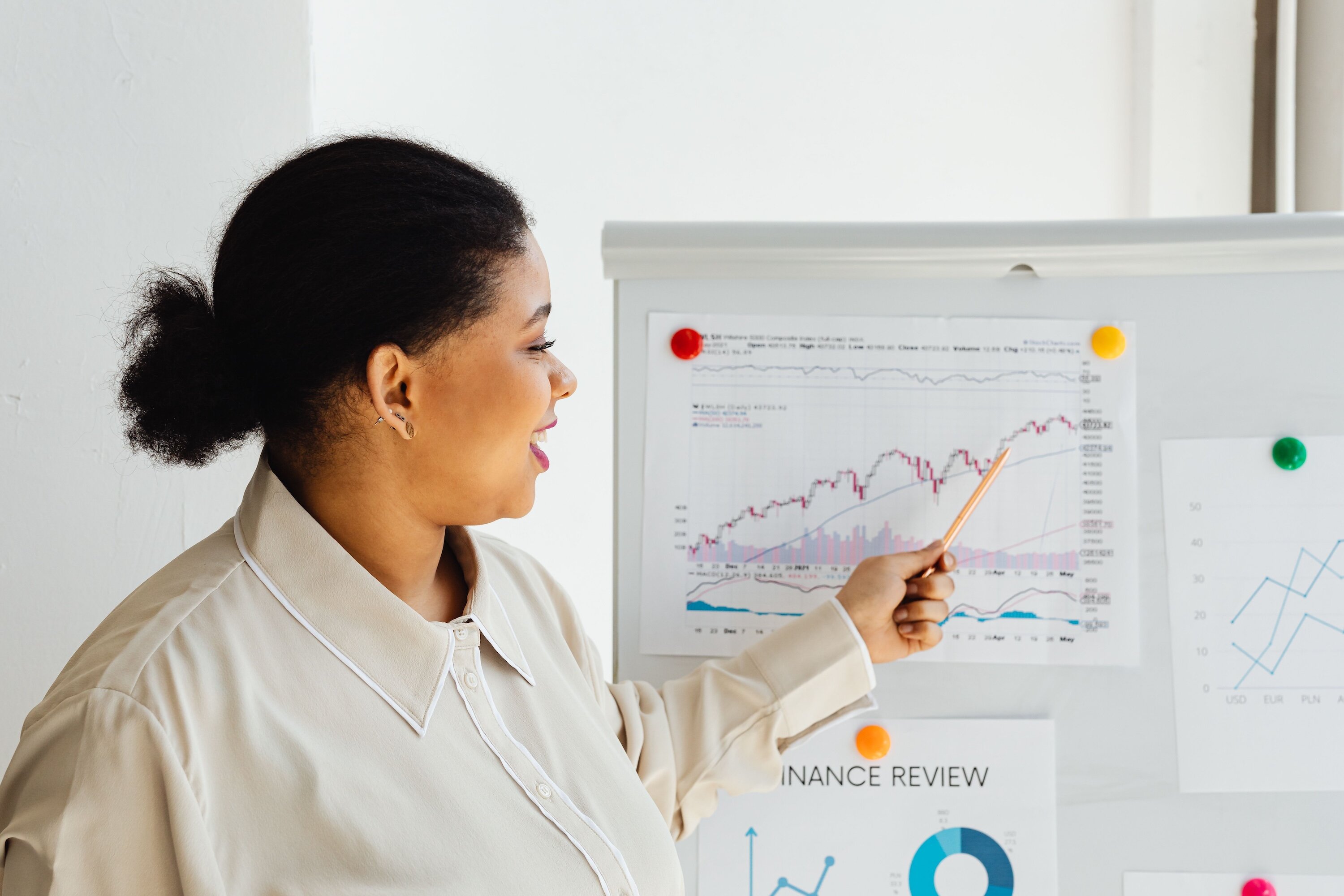 small business owner using a chart